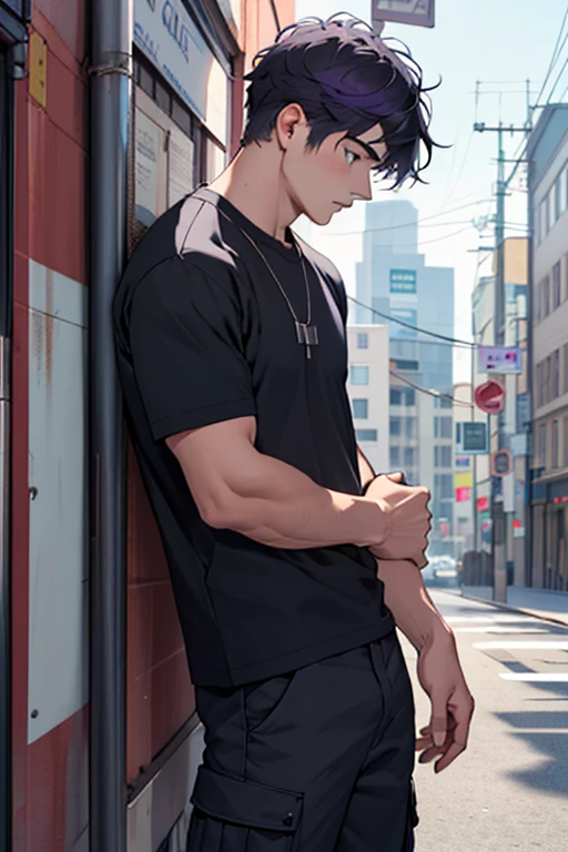anime handsome man, transperent shirt, wet hair, shorts