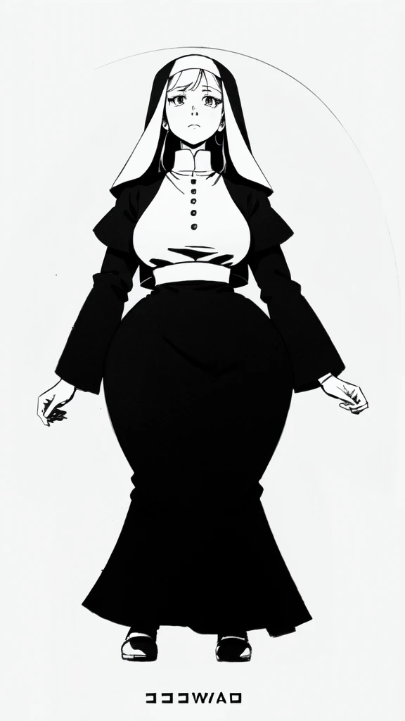 lineart, monochrome, a drawing of a nun, clean anime outlines, perfect lineart, clean lineart, extremely fine ink lineart, nun outfit, simple lineart, beautiful line art, anime style drawing, thick black lineart, black and white manga style, pin on anime