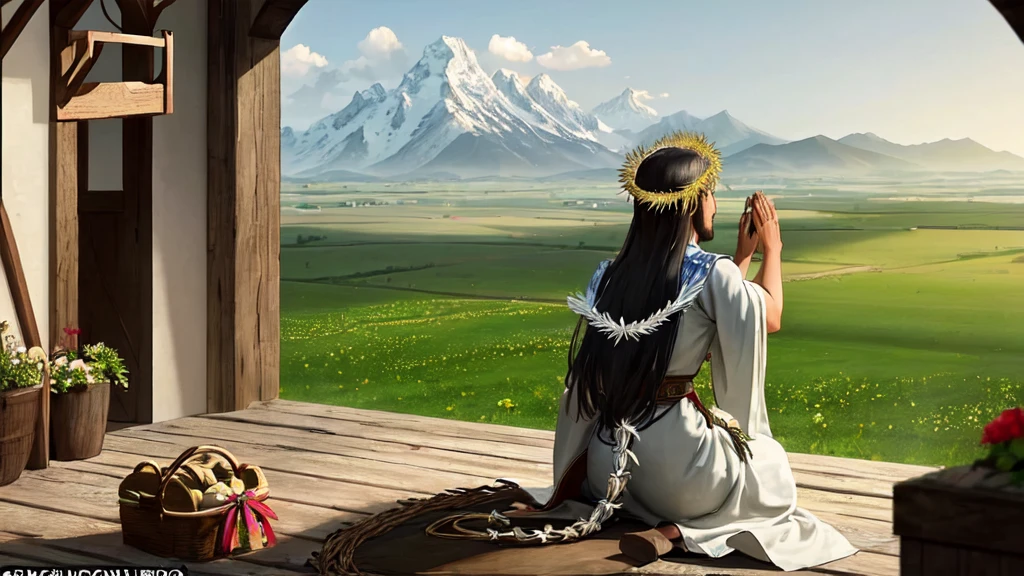 A scene depicting mountains of impossibility being removed. Jesus is shown blessing a person, making them the head and not the tail, blessing them in the city, in the field, with their basket, in their store, and their coming and going. The background shows a diverse landscape with mountains, a city, a field, and a store, symbolizing various blessings. The atmosphere is divine and hopeful, capturing the moment of transformation and blessing. The image is realistic and cinematic.