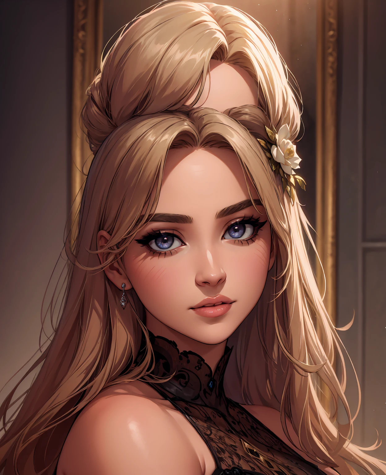 beautiful detailed face, beautiful detailed eyes, beautiful detailed lips, longeyelashes, 1girl, sensual expression, cinematic lighting, elegant jewelry, long flowing hair, graceful pose, glowing skin, dramatic lighting, ultra-realistic, (best quality,4k,8k,highres,masterpiece:1.2),ultra-detailed,(realistic,photorealistic,photo-realistic:1.37),portrait,glamorous,chiaroscuro,dramatic colors