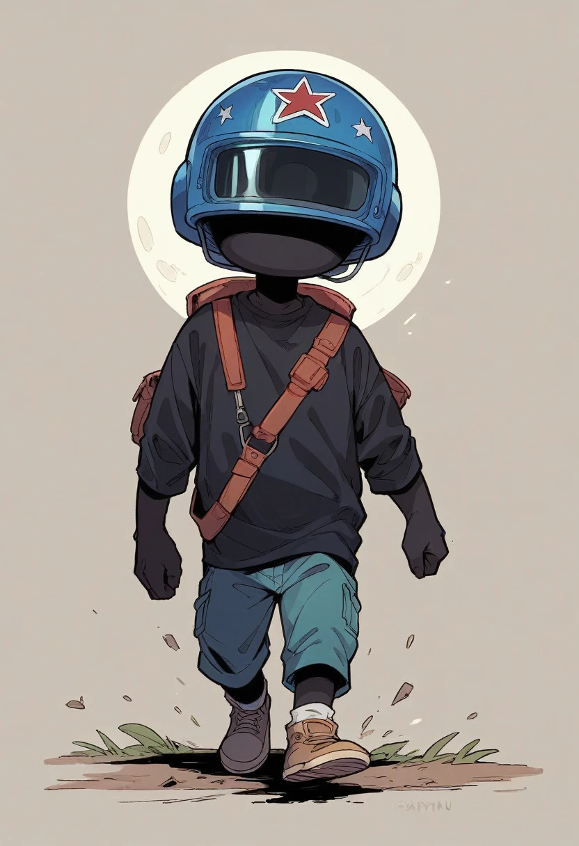 Young african American guy walking on the moon wearing daft punk helmet full body shot surrounded by black sheep 