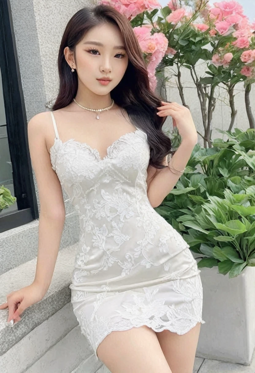 ((Best high quality:1.2)), (8k), extremely detailed, ((High detail:1.2)), Solo, ((24 years old pretty perfect Korean Ulzzang female:1.4)), (tight and short sexy dress),