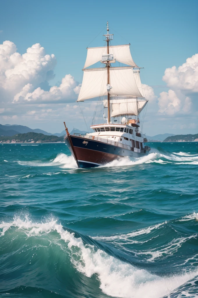 Sea boat waves of money