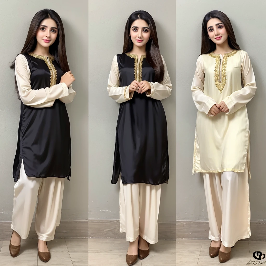 a panoramic 28 years old girl, Pakistani girl, with round face, with golden black color silky hairs, pearl white skin color, weight 5p kilogram, with black and little brown big eyes, beautiful nose, with beautiful mouth, with black eyebrows, with 5.2 feets of height, in casual shalwar kameez dress of pakistan