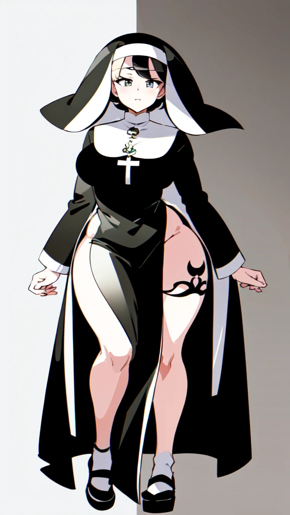 lineart, monochrome, a drawing of a nun with sexy pose, clean anime outlines, perfect lineart, clean lineart, extremely fine ink lineart, nun outfit, simple lineart, beautiful line art, anime style drawing, thick black lineart, black and white manga style, pin on anime