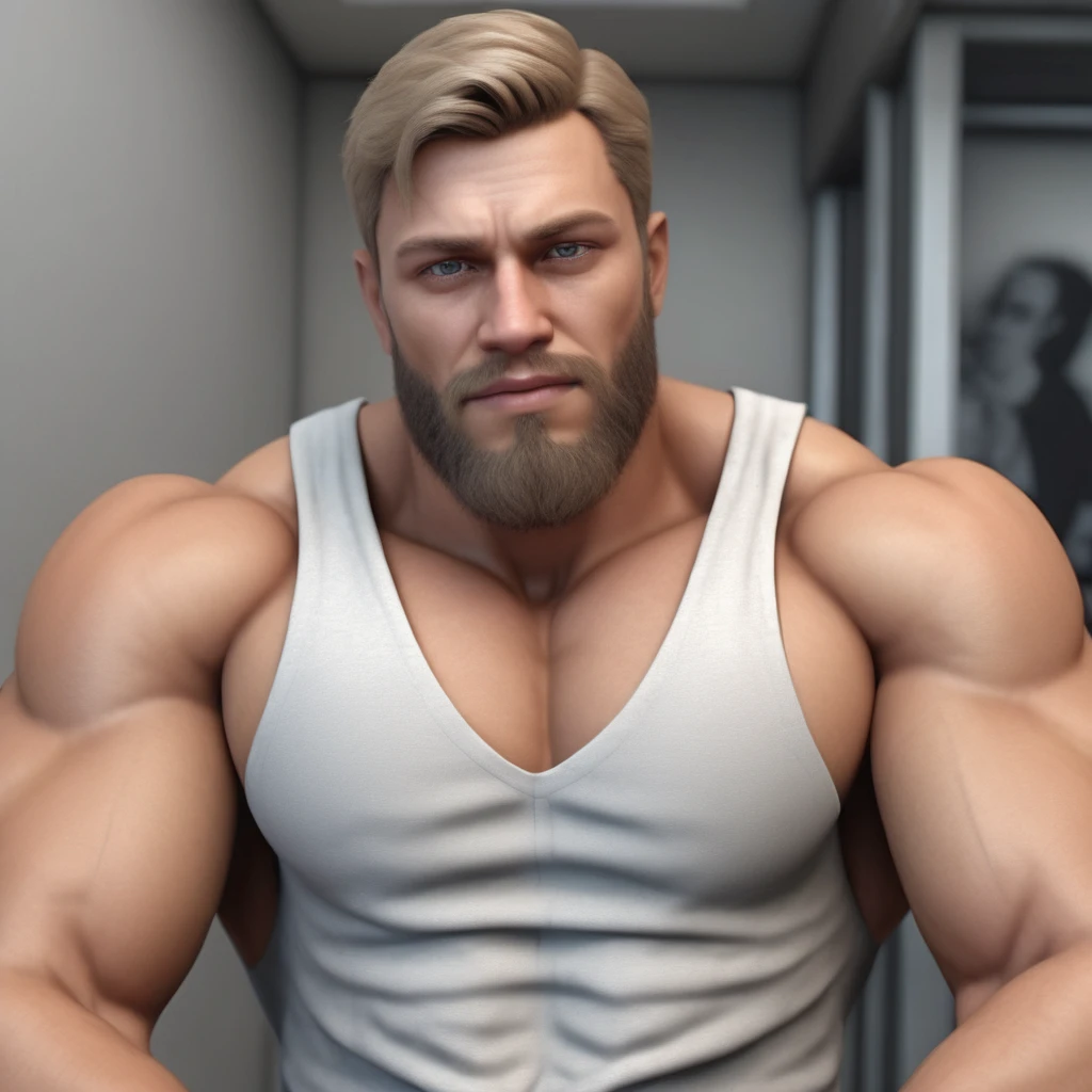 A muscular, bearded man with dirty blond hair, extremely detailed face, large feet, detailed muscles, (best quality,4k,8k,highres,masterpiece:1.2),ultra-detailed,(realistic,photorealistic,photo-realistic:1.37),HDR,UHD,studio lighting,ultra-fine painting,sharp focus,physically-based rendering,extreme detail description,professional,vivid colors,bokeh,highly detailed portrait