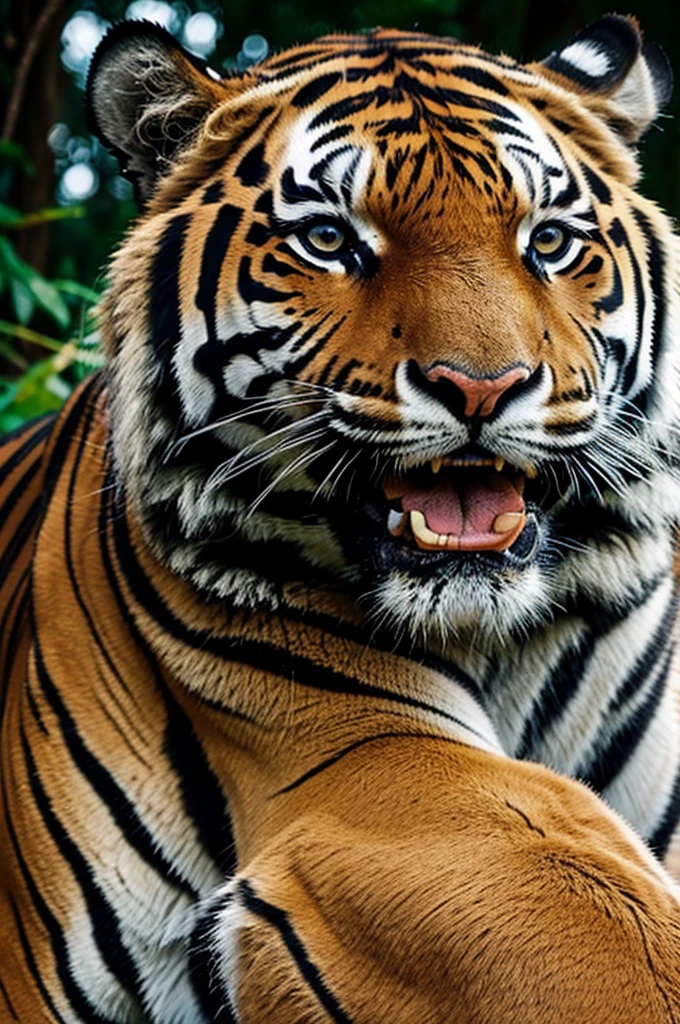 A face of a tiger and a car