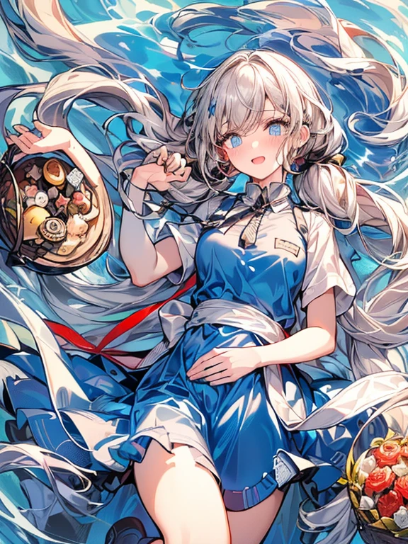 (perky chest:1.2), (pointed chest:1.2),(((Black Tunic:1.3))),(((cakes and bread in the basket),Cute and beautiful girl,Cute round face,Cute smile,with blush cheeks,Red Lip,a girl 16 years old, nsfw:1.3, beautiful body:1.3), shinny skin, BREAK, ((alice in the wonderland:1.4, cute, kawaii, lovely, funny, a girl falling down from sky:1.4, the girl is flying in sky:1.2, girl floating in air:1.3, rolling upskirt by wind:1.5, (with sparkling eyes and a contagious smile),open mouth, Looking at Viewer, surprised, putting hands on crotch over the skirts:1.5)), BREAK, ((floating things as follows:1.3, PlayingCards, Trump, tea cup, tea pot, tea spoons, pocket watch:1.3, lip sticks, candies:1.2, cookies, jam bottles, classical door_keys)), ((long purply_Blue dress :1.5, wearing long flaired skirt:1.3, the skirt is blowing:1.3, cute White Apron, black stockingedium long platinum-blonde hair:1.2, twin tail hair:1.6, tied hair with a cute ribbon), (Blue eyes, bright pupils with highlights, detailed eyes), (lying down on your back:0.7, spreading legs with rising up straight:0.7), sexy posture, fantastic colorful art, (fantasy art:1.3, wondered images), ((correct anatomy:1.5, perfect anatomy:1.3, correct hand, )),
