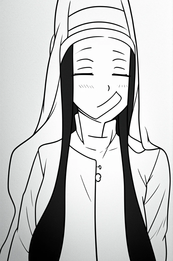 lineart, monochrome, a drawing of a nun with sexy pose, clean anime outlines, perfect lineart, clean lineart, extremely fine ink lineart, nun outfit, simple lineart, beautiful line art, anime style drawing, thick black lineart, black and white manga style, pin on anime