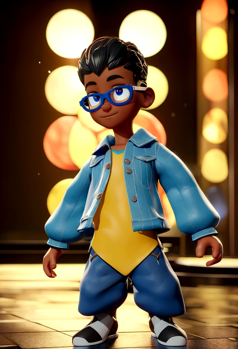 Cartoon character of a man wearing black glasses and a blue shirt, um personagem animado, Caractere estilizado, animation style rendering, 3D estilizado, Arnold Maya render, 3 d render stylized, toon render keyshot, Personagem 3D, Personagem 3D, 3d rendering stylized, 3 d character render, personagem de desenho animado, Personagem de close up, Pose de personagem,  (Estilo Pixar) (master part:1.2) (Bokeh) (best quality) (pele detalhada) (textura detalhada) (8k) (argila) (Cinematic lighting) (foco nítido