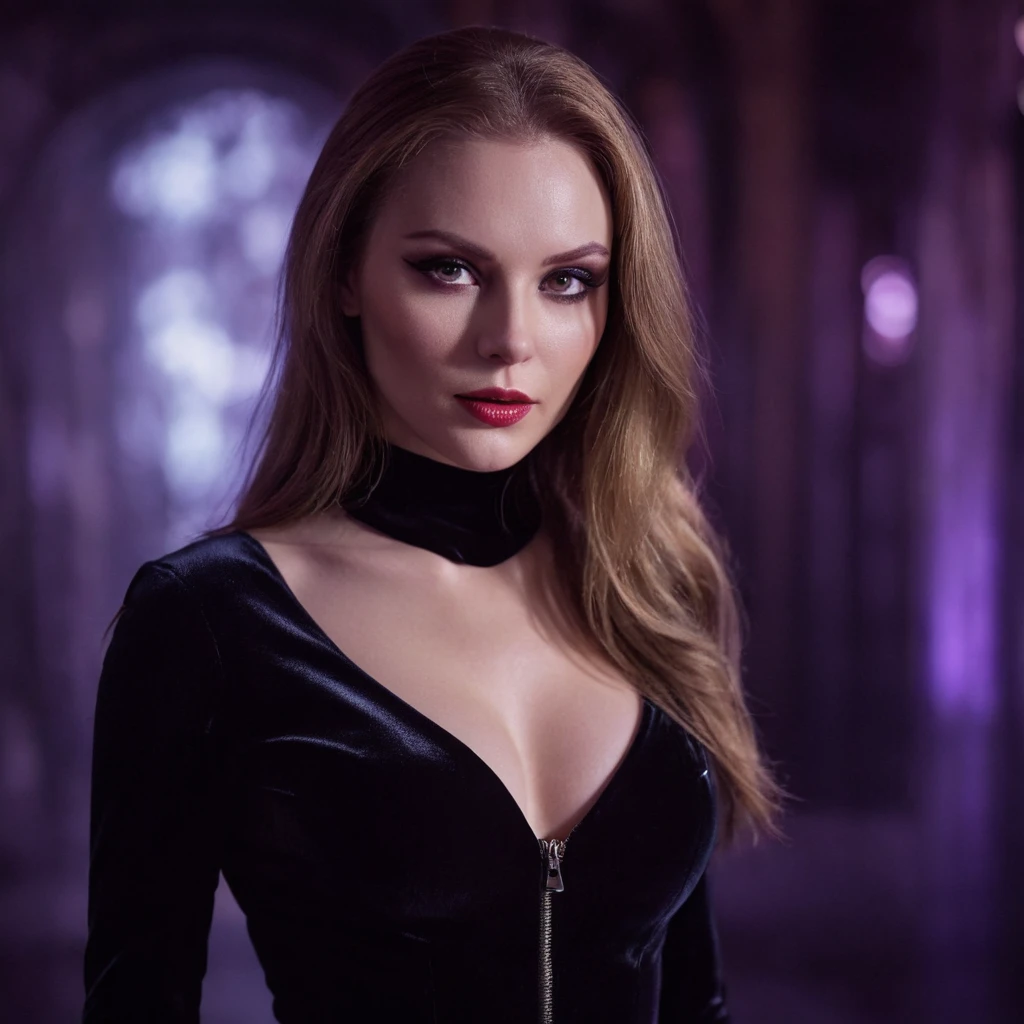 beautiful evil slavic woman, pale skin, long dark blond hair, Photo, Halloween Skin - Catwoman, in club, velvet black suit, whole body, Sharp Focus, dynamic sexy pose, helios 44-2, swirling bokeh, Sharp Focus, Студийное Photo, complex parts, high detail, sharpness, character portrait, perfect lighting, masterpiece, Detailed backstory, Cinematic lighting, 8 k, ultra detailed, hyperrealism, masterpiece, perfectly focused, f/22, symmetry and balance, artistic, infrared photography, outstanding details,