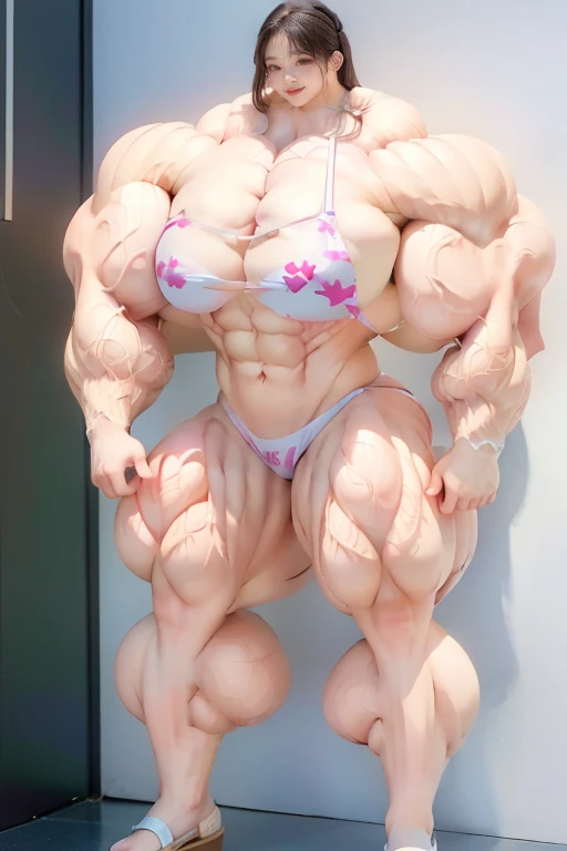Highest quality、High resolution、Very detailed、Bright lighting、One girl、Full body photo、Black Hair、Short Hair、smile、(((Big Tits)))、(((Bikini)))、(((muscular)))、(((Hyper huge Muscle:1.2)))、(((Incredibly large muscles:1.2)))、(((Extremely large muscles:1.2)))、huge、(((Huge body)))、((Long legs))、(((very thick paws)))、(((Expanding Body)))、(((Huge body)))、(((An immeasurably large body:1.2)))、(((Very small face)))、(((Unusually developed super huge breasts:1.2)))、Super Heavy Muscle