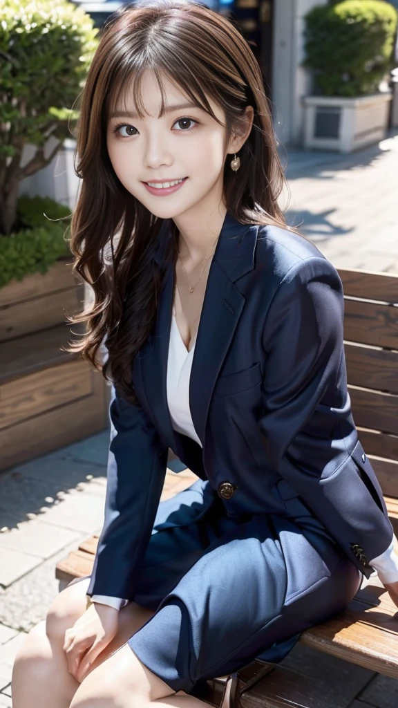 "prompt": "A sunny day in the city with a black-haired woman sitting on a bench. She is wearing a women's suit and has the most radiant smile. The cityscape is vibrant and clear under the bright blue sky, with modern buildings in the background. The woman exudes confidence and joy, her suit is perfectly tailored, and her black hair shines in the sunlight. The overall scene is ultra-realistic in 8K, capturing the intricate details of her suit, the texture of the bench, and the lively atmosphere of the city. The image quality is top-notch, ensuring every element looks perfect and clean, making it a masterpiece of professional artwork.",