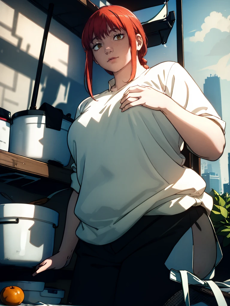 Le personnage Makima de la série animée Chainsaw Man, fragile, obésité morbide, ssbbw, pleine longueur (corps entier 1.1.), fond sombre, obscurité, anatomie correcte 1.1, anatomie correcte de la main, Très féminin, corps gras et rond, grosses Jambes, fesses, beau corps obèse, ventre rond et mou très gras, cheveux roux, Yeux oranges, Cercles rouges pour les écoliers, chemise blanche, jupe noire, cravate noire, pose sexy, réaliste, very détaillé, beau corps, détaillé body, détaillé hands, détaillé, vibrant, détaillé Face, Conception des personnages de Makima. very détaillé, détaillé body, détaillé hands, détaillé Face, Art animé, Hugh Détails, Visage très abattu, détaillé eyes, Illustration ultra fine, Meilleure ombre, détail fin, beautiful détaillé glow, beautiful détaillé, Extraordinairement beau, extremely détaillé, inexpressif, composition épique, Style animé. art animé, Style animé. Jupe noire, chemise blanche, cravatte, pose sexy, ventre énorme et rond