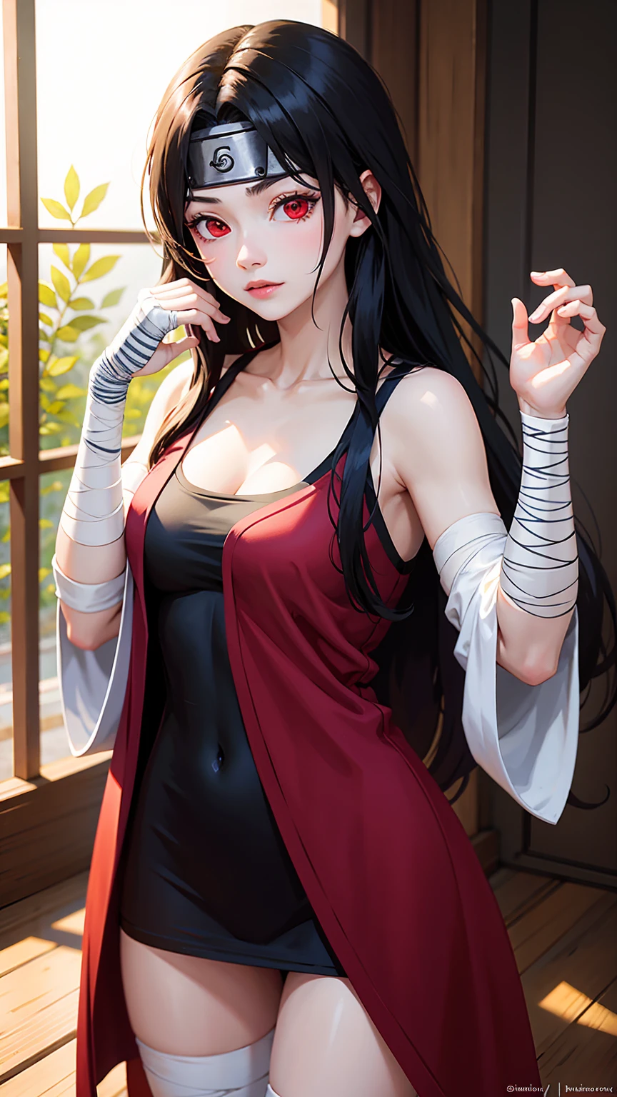 Pomegranate_Kurenai_Yuhi,Forehead Protection,bandages, whole body,Red eyes, wariza