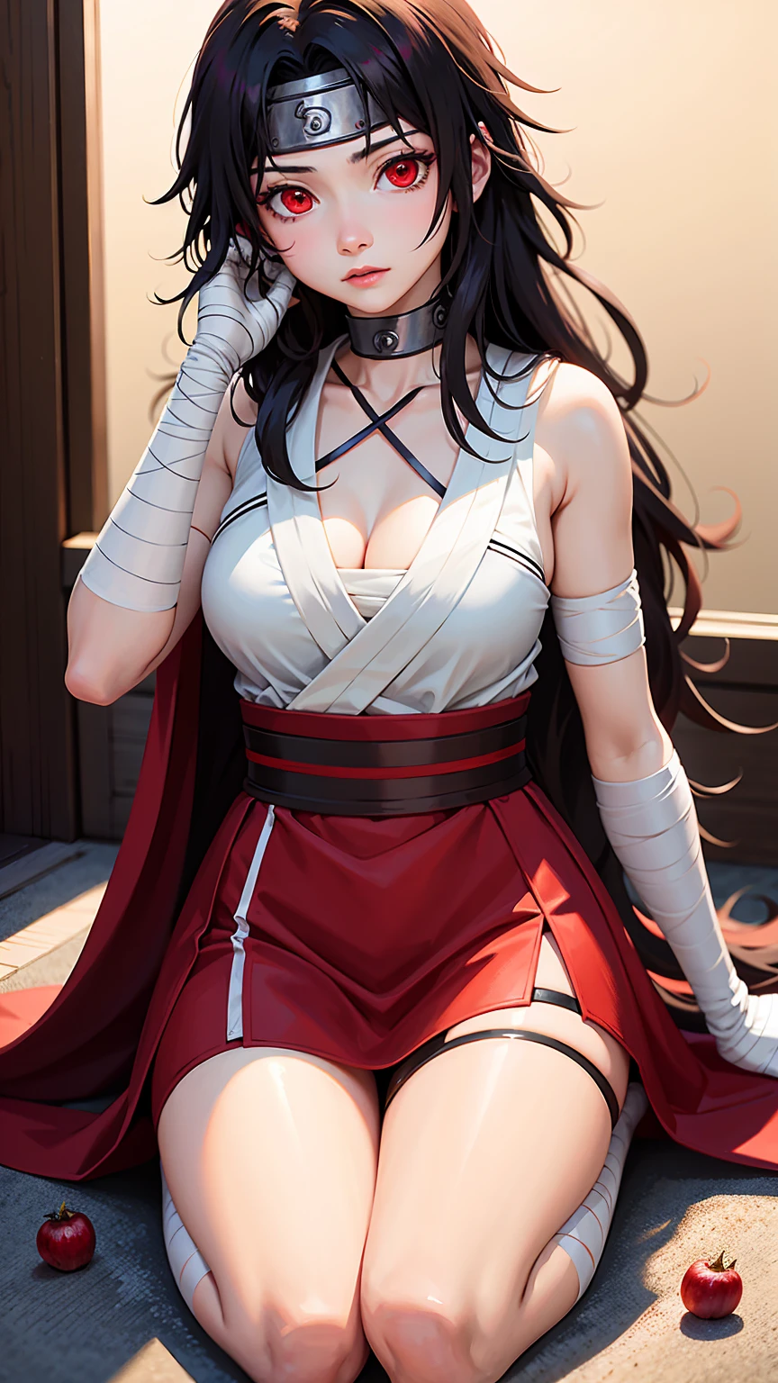 Pomegranate_Kurenai_Yuhi,Forehead Protection,bandages, whole body,Red eyes, wariza