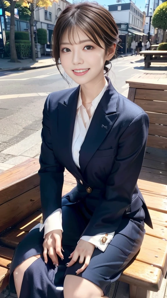 "prompt": "A sunny day in the city with a black-haired woman sitting on a bench. She is wearing a women's suit and has the most radiant smile. The cityscape is vibrant and clear under the bright blue sky, with modern buildings in the background. The woman exudes confidence and joy, her suit is perfectly tailored, and her black hair shines in the sunlight. The overall scene is ultra-realistic in 8K, capturing the intricate details of her suit, the texture of the bench, and the lively atmosphere of the city. The image quality is top-notch, ensuring every element looks perfect and clean, making it a masterpiece of professional artwork.",