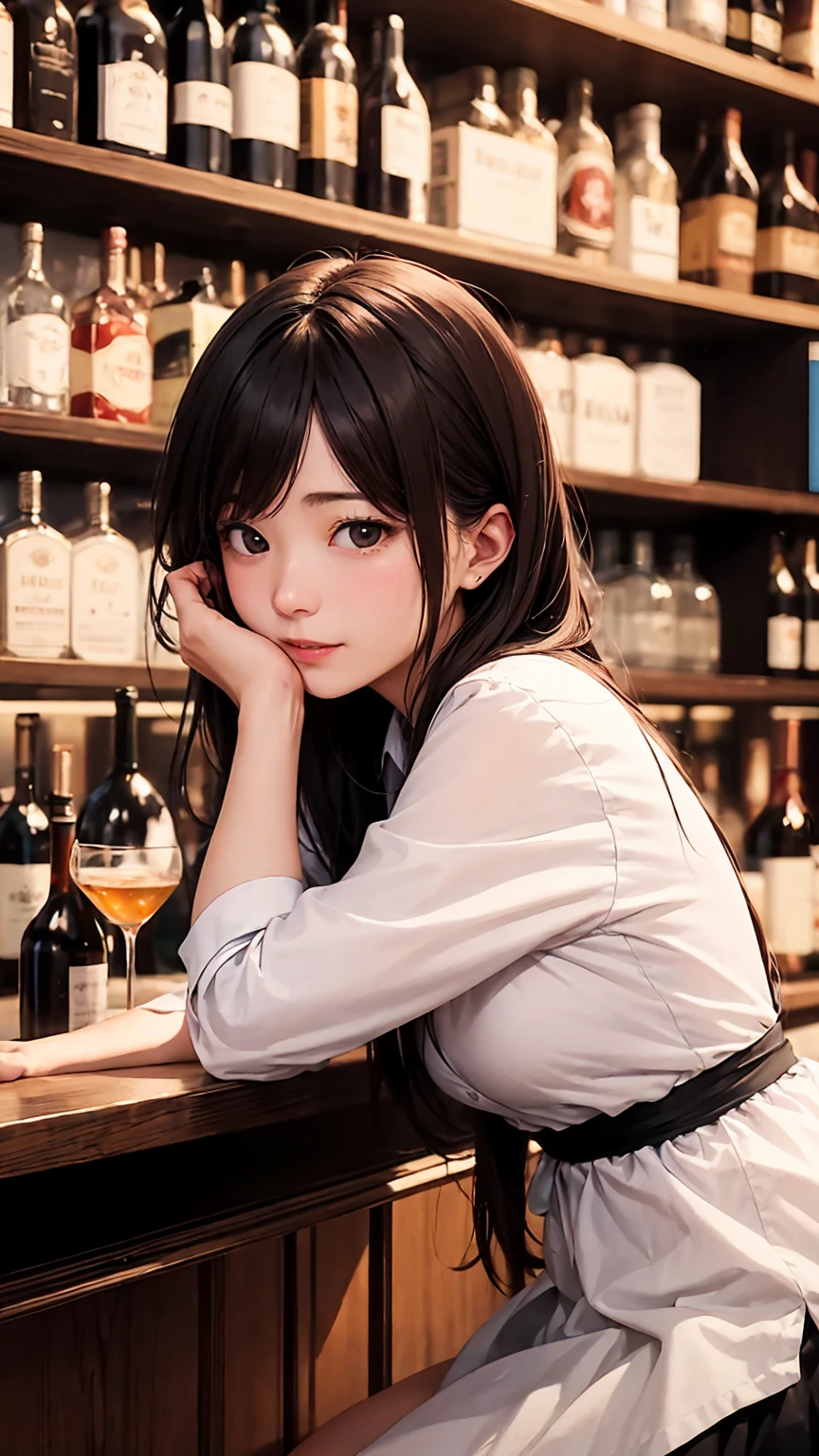 Highest quality、4K quality、Man to attack、Bartender Woman、A man hugs a woman's breastan puts his hand on woman'between legs、thin、Small face、20-year-old、