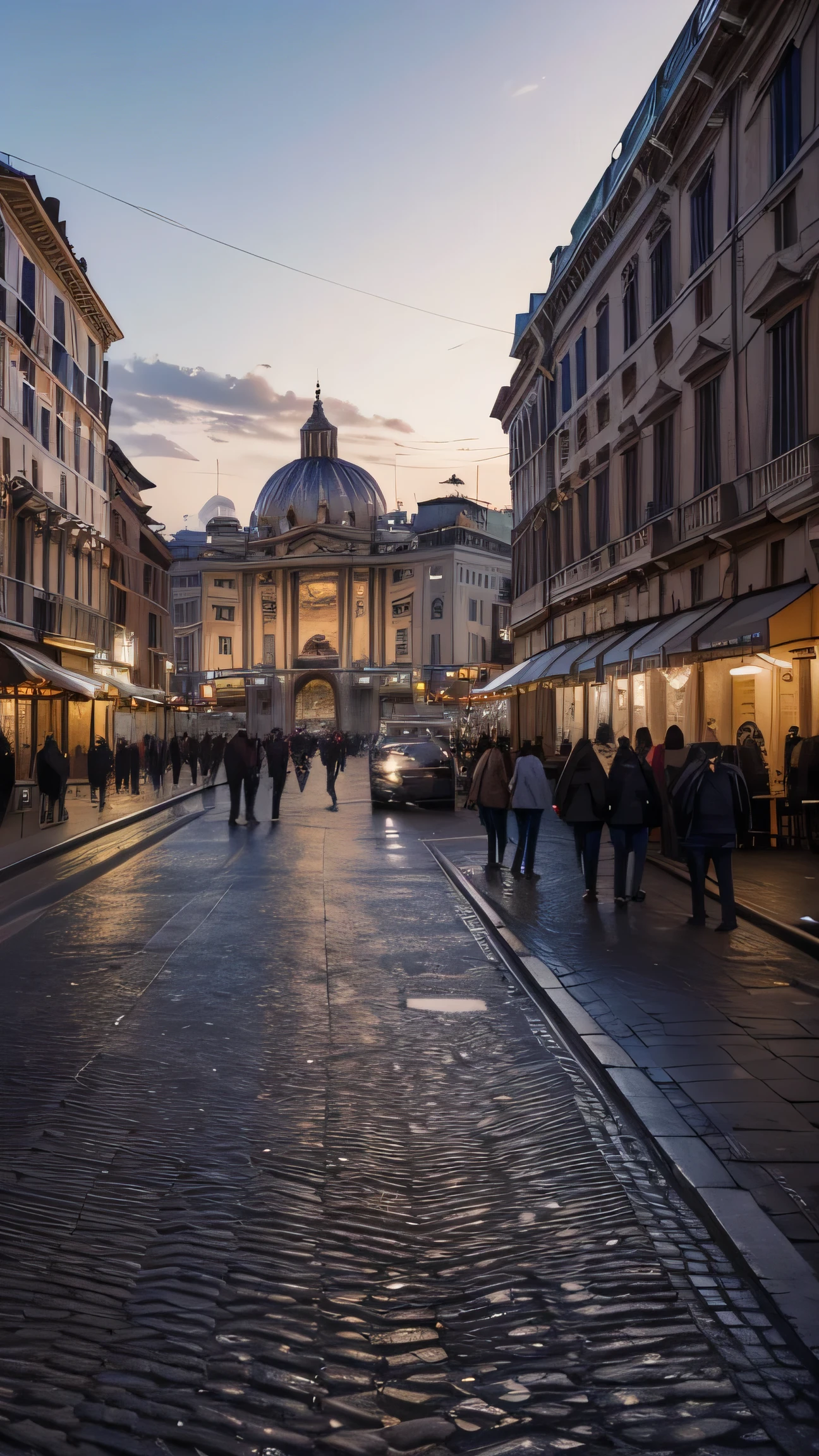 I need a prompt to generate an image of a street in the city of Rome in front of the Roman coliseum, the street is full of tourists and street vendors, the coliseum looks majestic in the background, the scene is illuminated by a soft evening light with a beautiful sky, the atmosphere is warm and vibrant with a feeling of history and culture, Photograph, taken with a Canon EOS 5D Mark IV camera and a 50mm f/1.8 lens, --ar 16:9 --v 5