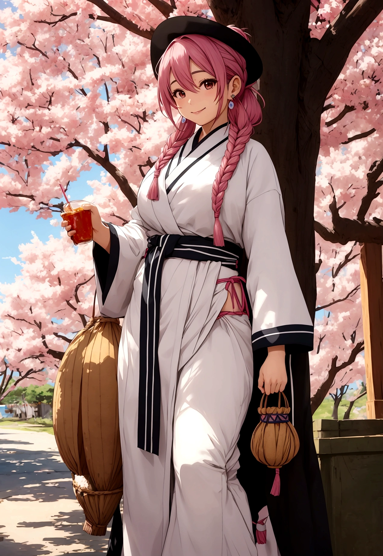 Attire: Sakura would likely wear traditional Uruguayan clothing, such as a bombacha (loose-fitting gaucho pants) and a faja (a wide sash worn around the waist). She might also wear a beret or a wide-brimmed hat.
Accessories: Sakura might accessorize with traditional Uruguayan jewelry, such as mate gourd earrings or a silver charm bracelet. She might also carry a mate gourd and bombilla (straw) for drinking mate, the national beverage of Uruguay.
Hairstyle: Sakura's hairstyle would likely be long and flowing, possibly braided or styled in a bun. She might also wear a hairpiece, such as a flower or a ribbon.
Appearance: Sakura's overall appearance would likely be warm and inviting, with a friendly smile and bright eyes. She might have tanned skin and dark hair, reflecting the mixed ethnic heritage of Uruguay.