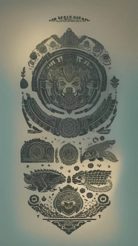 Mayan aztec totems, ancient mexican birds, animals. Mayan aztec totems of ancient mexican eagle bird, monkey, snake and Inca god face vector symbols. Isolated tribal sun, turtle, chameleon lizard, crocodile and crow with color ethnic pattern of Maya White background 