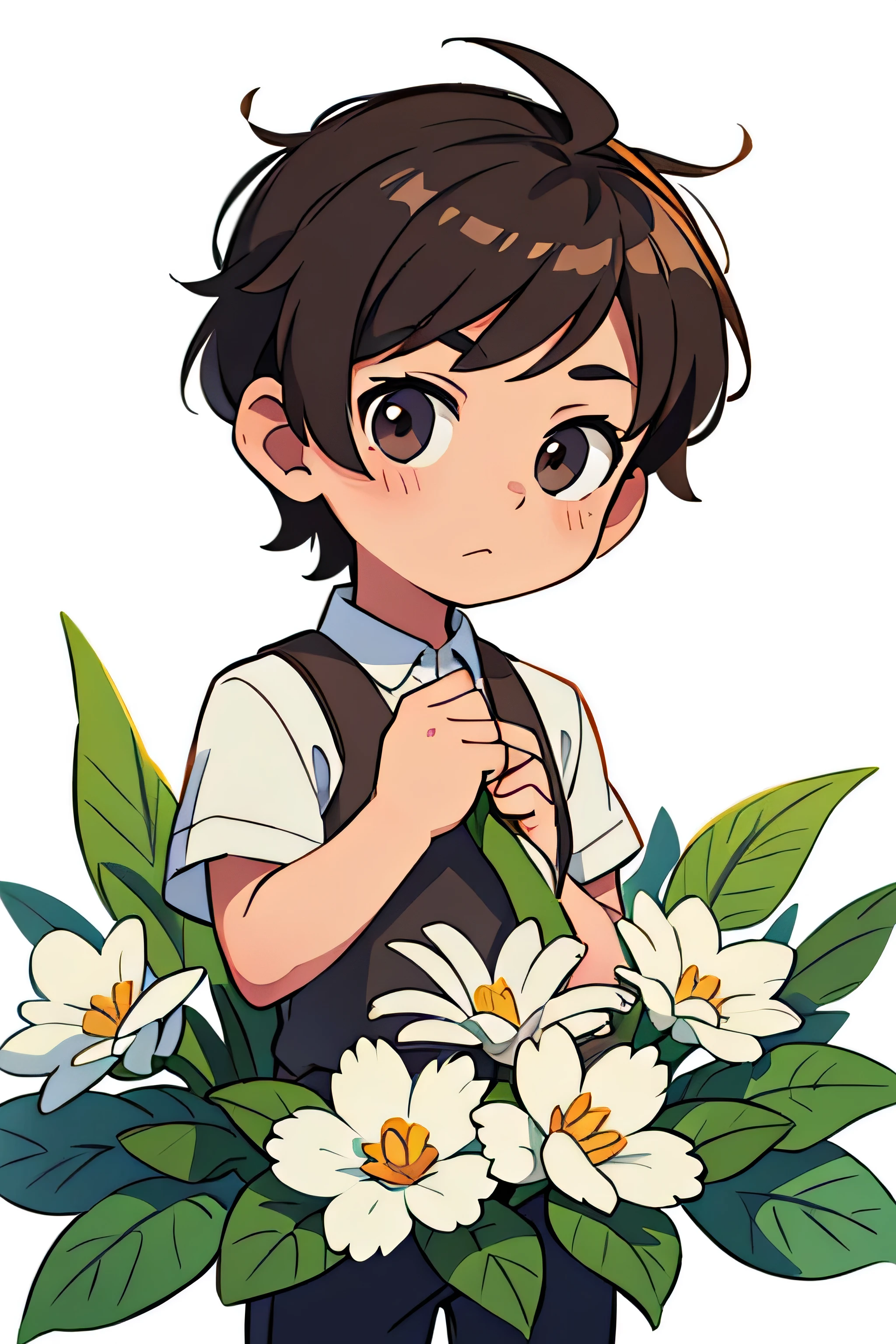 ADORABLE BOY IN A FLORAL GARDEN WITH WHITE BACKGROUND}