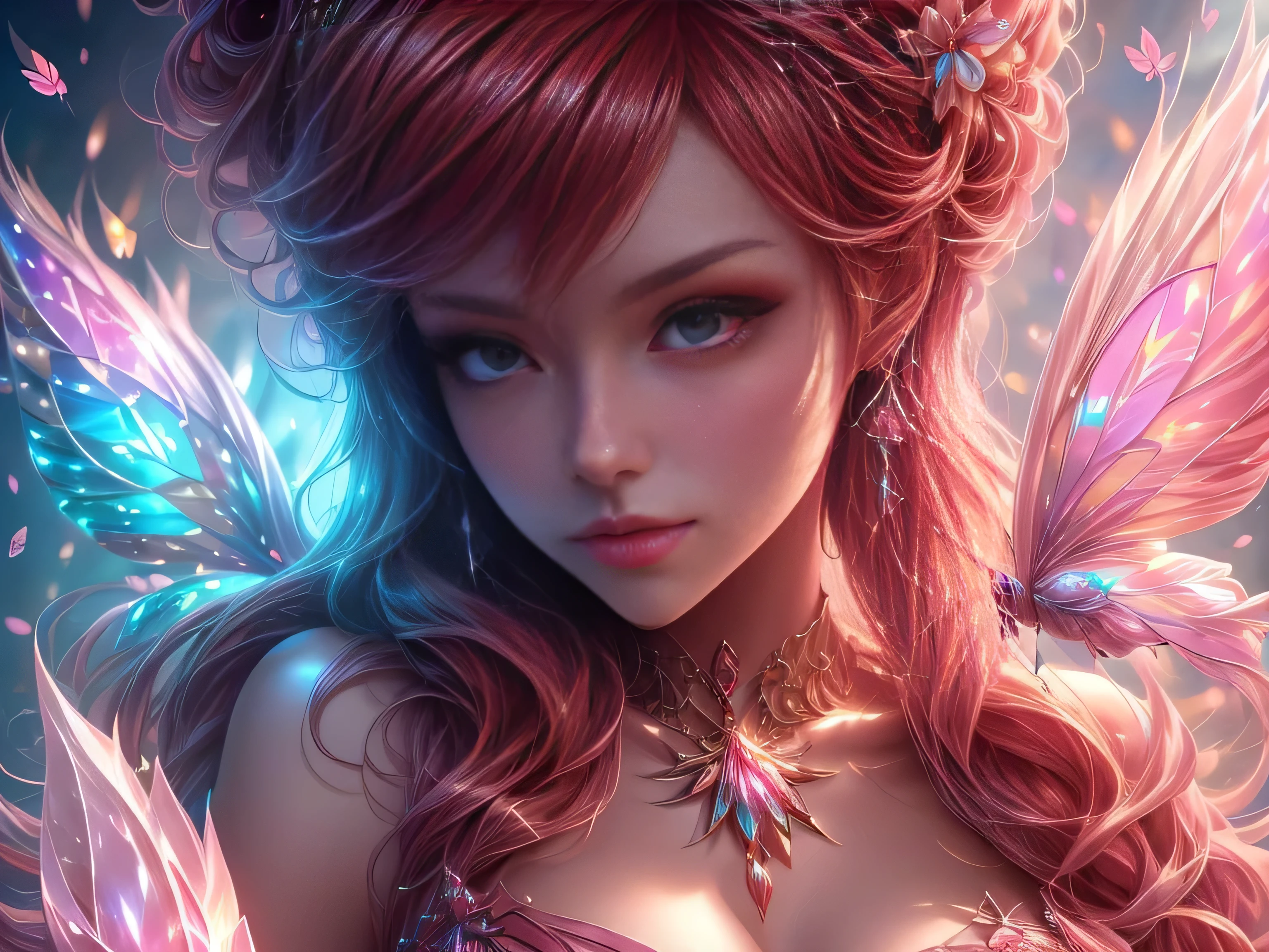 (Best Quality, 8K, Masterpiece, HDR, Soft Lighting, Picture Perfect, Realistic, Vivid), Cat Girl (1.0), Cat Girl with Red Hair and brown eyes and Sexy Revealing Clothes, Pink Bodysuit with Glitter Texture, Beautiful Anime Fantasy, Very beautiful and cute cat girl, large pink butterflies fly around, background blur, anime fantasy, work in Gouves style, realistic: 1.37, top view, red cat girl lies in blue flowers, large pink butterflies fly around, horizontal view, (Ultra High Quality Fantasy Art), Masterpiece, Female Model, Ultra High Quality Female Character Designs, Detailed 8k Anime Art, Realistic Anime Art, Highest Quality Wallpapers, Intricate Ultra High Quality Accurate Female Character Faces, High Quality Designs and Accurate Physics (Fantasy - Ultra High Quality) quality) quality)) art), dark fantasy style), masterpieces, super high-quality characters, anime resolution - 8K, realistic anime art, wallpaper with the highest quality illustrations, ultra-high detail of faces, high-quality design and accurate physics), color, depth of field, shadows, ray tracing, high quality workmanship. -high quality and 8K resolution, (Accurate simulation of the interaction of light and materials)], [High-quality hair detail [More about beautiful and shiny red hair]], (Beautifully detailed hands [perfect fingers [Perfect nails]]], (perfect anatomy (perfect proportions)))) [[Full-length]], [Perfect combination of colors (Accurate imitation of the interaction of light and material)], [art that conveys the meaning of the story](modified)