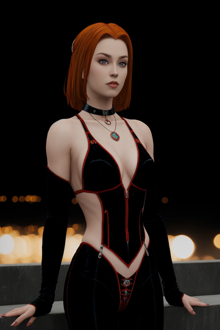 Supermodel's alluring gaze shines bright under the soft glow of moonlight and the direction of a camera's spotlight, as she lays effortlessly on the steps leading down to the ocean's edge. The darkness is illuminated by the subtle beam, accentuating her fiery locks and Louis Vuitton-covered form. The stars twinkle above, mirroring the diamonds on her necklace. A stunning night shoot captures this ravishing redhead in all her glory. rayneclassic