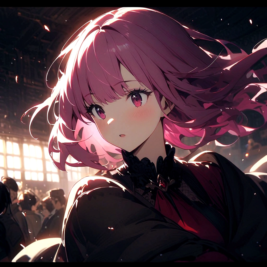 〔Withstand the weight~of〕carry、Girl with pink hair、お城の中of、Gracefully