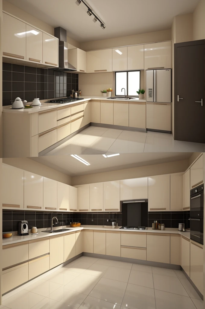 Professional 3d architecture rendering design of modern and minimal kitchen design with cream and Nescafé color