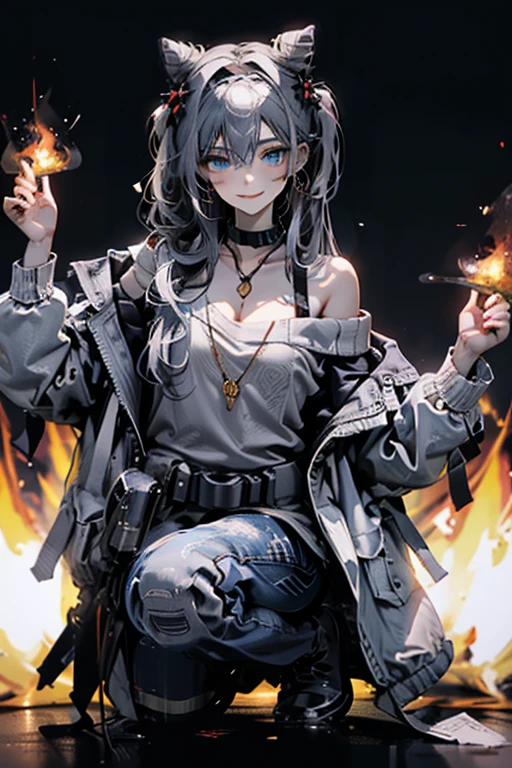 (((Masterpiece))),(((Super Detail))),(((in 8K))),(((best composition))),(((Rim lighting,Fireglow effect,deep shadow))),solo),Beautiful fingers,Detailed finger features,(Detailed hair features:1.7),(Dynamic and sexy bending pose:1.3),detailed facial features,detailed clothes features, (perky chest:1.1), (pointed chest:1.3), delicate beautiful face, Bright blue eyes, cute eyes, sparkling eyes, Big eyes, beautiful detailed eyes,double bun with glittering hair ornament:0.6,(super detailed glossy skin:1.3),slender body,goddess smile,((with sparkling eyes and a contagious smile)),beautiful posture,silver bronde hair, blue eyes, dress, bare shoulders,collarbone, sidelocks, hairband, earrings with jewelry, off shoulder sweater dress, arms behind back:0.4, air plant, long hair with long locks, gold hairband, off-shoulder dress, sweater dress, off-shoulder sweater, red sweater, big side hair, very long side hair,(super delicate floral pattern:1.2),seductive cleavage:1.3,beautiful glossy legs,shiny red high heels,lifting dishes with cup of a coffee,french restaurant,hustle and bustle,rising steam,(((depth of fields)))