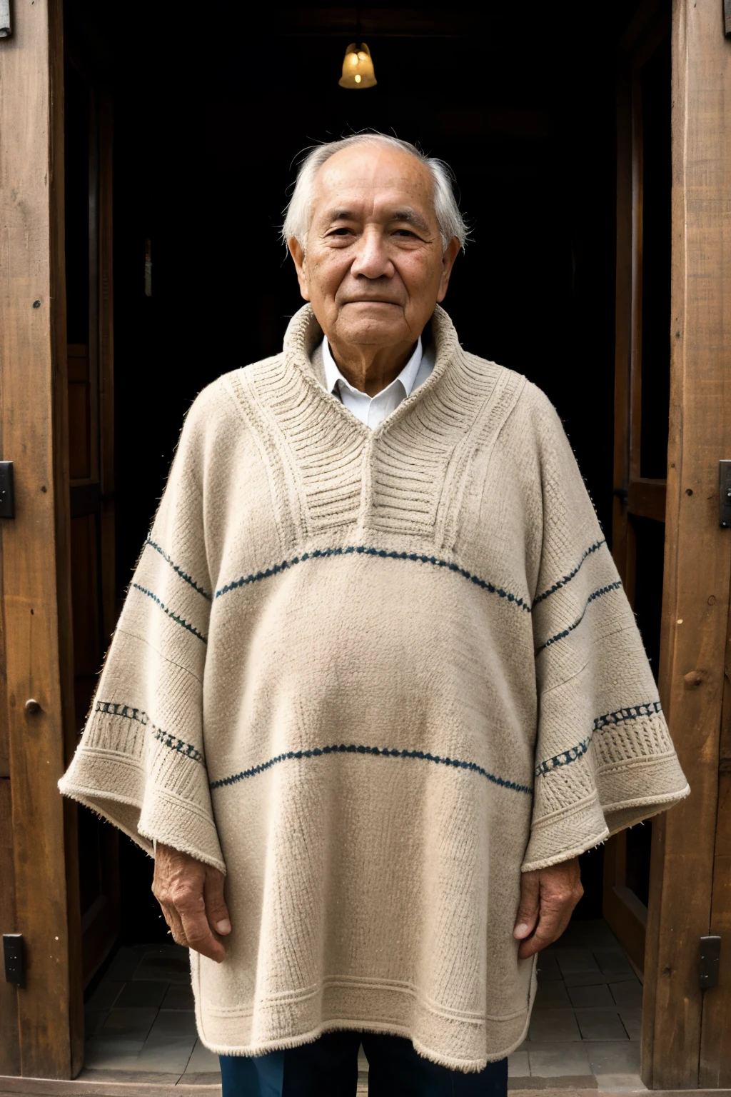 ((Best Quality)), ((Masterpiece)), (detailed), 1 old man, peruvian poncho, 200 years