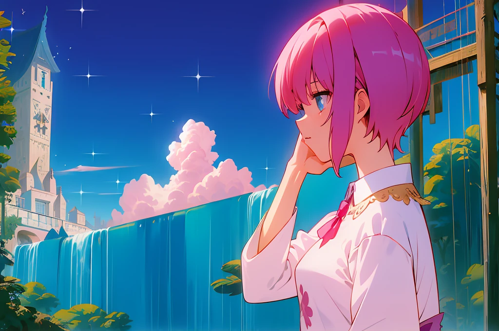 Scenery, light blue sky, 1girl, ichika sitting in the waterfalls, cloud, sitting on rocks in the middle of the waterfall, magical photography, ultra-detailed, 4k, Depth of field, High-resolution, outdoors, starry night sky, starts made of iridescent tears, pastel aesthetic colors, sfw, nakano_ichika, aaichika, Nakano ichika sitting in the waterfall, short silky pink hair, masterpiece, 4k, ultradetailed, cowboy shot, nakano ichika, blue eyes, sparkling eyes, green bowtie, veiled pretty iridescent dress, minimal dress, attractive confident smile, happy, cute, Official art、Beautifully Aesthetic:1.2)、(a beauty girl:1.3)、vivid colours、colourful, Soft Light, Deep Focus Bokeh, fantasy, galaxy, sparkling, splendid, colorful, dramatic lighting, intricate details, (1 girl, solo, alone), intricate details, sfw, nakano_ichika, sparkling eyes, laughing happily, crystal, fantasy, shimmering, sparkling, splendid, colorful, bright colours. fix her hands, studio lighting:1.2), ichika nakano, goth style, short pink hair, 1 girl, nakano_ichika, black and white manga style,Junji Ito,horor,hight contrast,extreme shadows,haunting atmosphere,scary and mysterious scenes,mind-blowing visuals,creepy and unsettling,meticulous cross workmanship,emotionally charged,psychological terror, gothic girl ichika, goth girl, goth outfit, Exquisite details,nightmare inducing,artistically stylized,expressive characters,intricate patterns,Terrible expectation,gothic and macabre,anxiety inducing,pitch black backgrounds,disturbing compositions,intense and mysterious,Masterful narrative,foreboding atmosphere,strange and supernatural,captivating and disturbing narratives,Subtle symbolism,dark and twisted,unforgettable horor experience,sublime e surreal,exploring the depths of the human psyche,psychological horor at its best,Convincing and thought-provoking,transcending the limits of reality and imagination