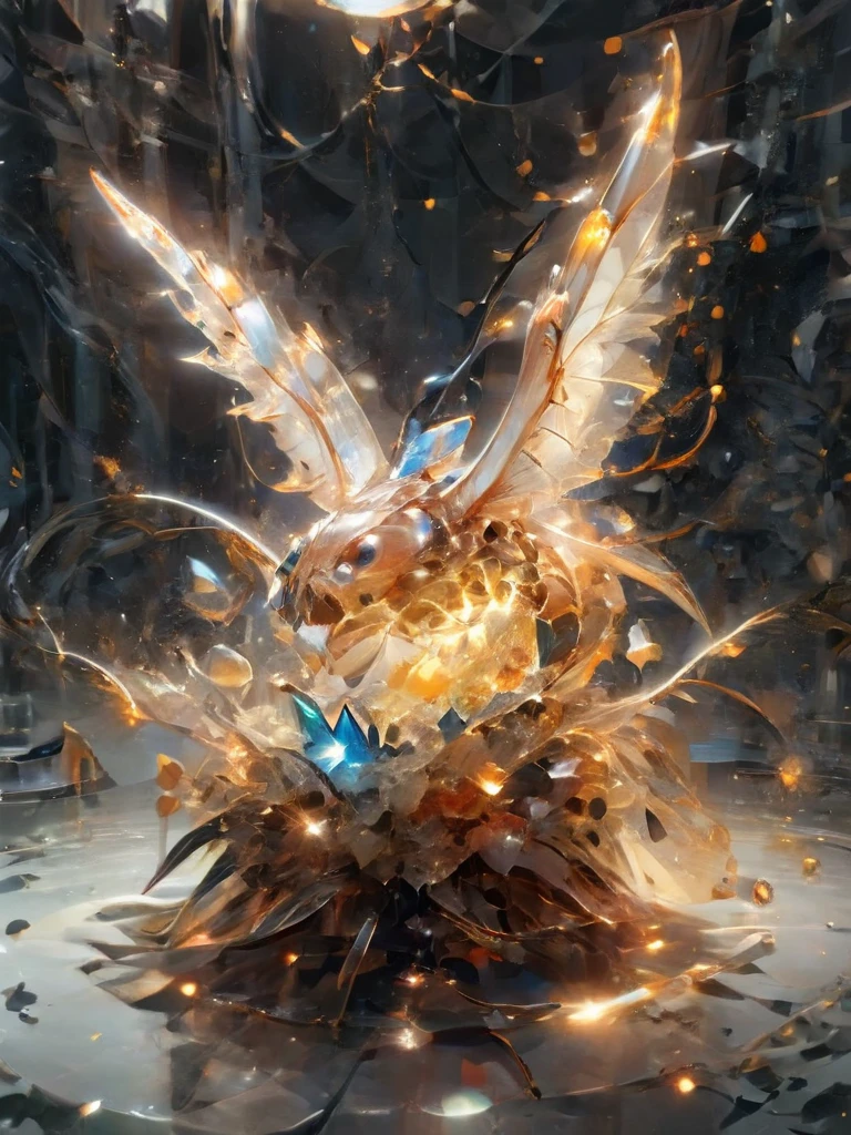Faye, One,Beautiful  with bat wings、A perfect smile、 In a secret hideout, The enchanting garden invites you, Delicate flowers that give off a magical feeling, Makes objects made of Lal Amber appear transparent, Intricate details, Abstract, Whimsical,  