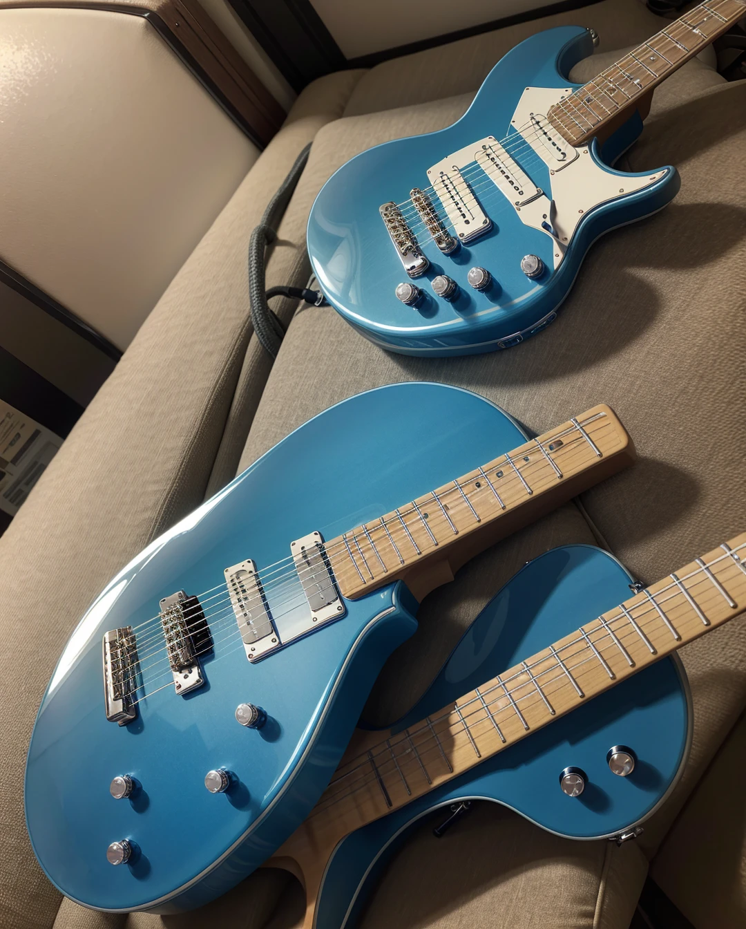 One crystal transparent blue guitar