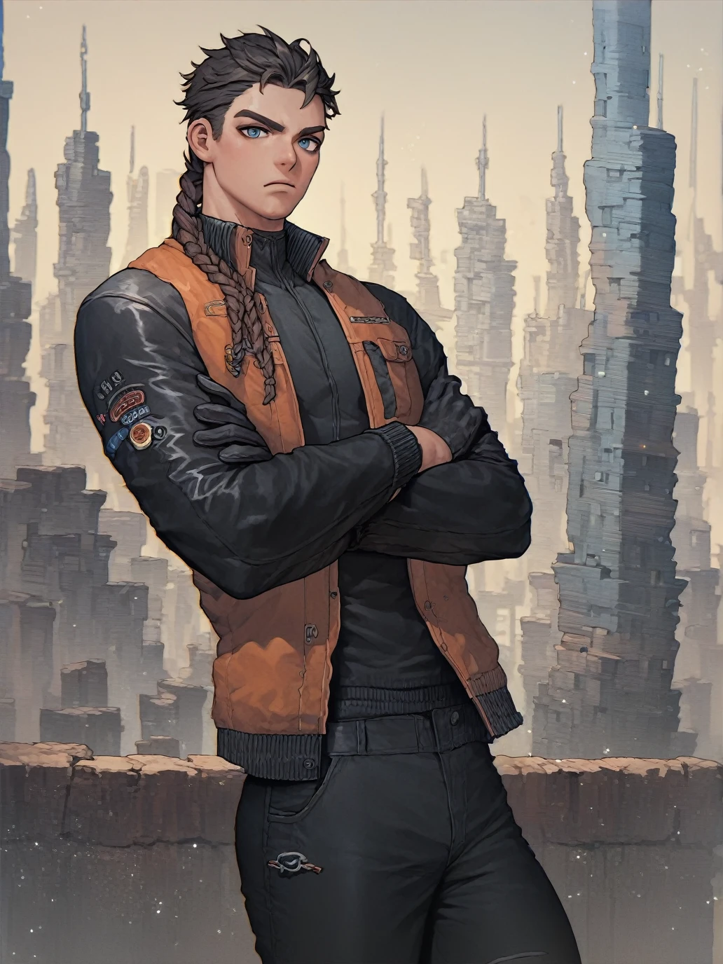 score_9, score_8_up, score_7_up, score_6_up, score_5_up, score_4_up, source_anime, cityscape, 
(black male with braided hair:1.2), clothing, jacket, pants, pinup, contrapposto, wide hips, looking at viewer, crossed arms, earthy colors
