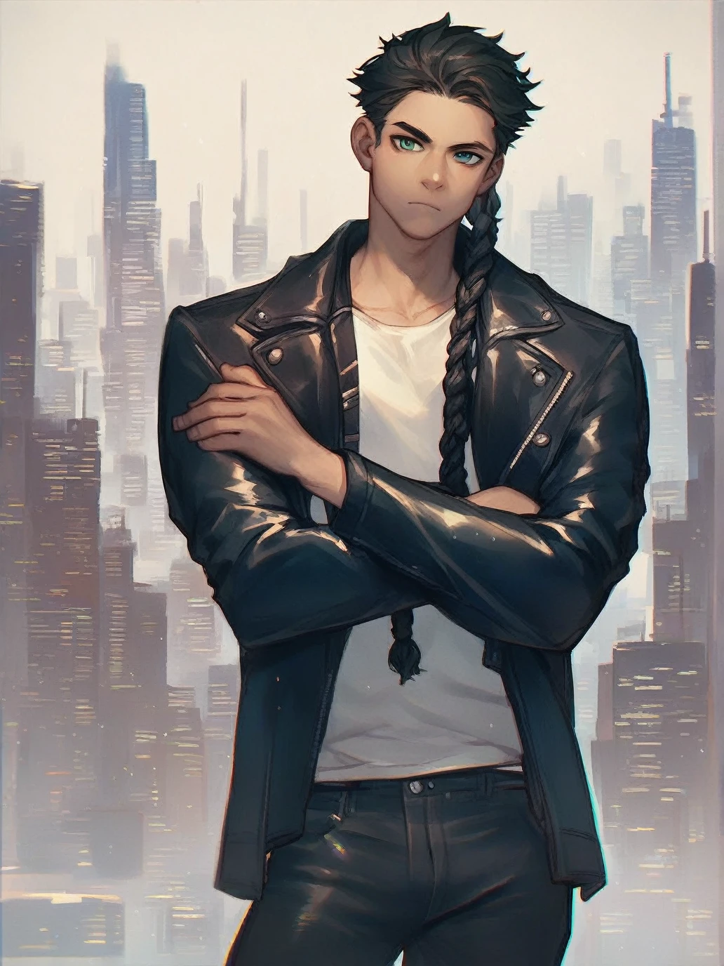 score_9, score_8_up, score_7_up, score_6_up, score_5_up, score_4_up, source_anime, cityscape,
(black male with braided hair:1.2), clothing, jacket, pants, pinup, contrapposto, wide hips, looking at viewer, crossed arms, earthy colors