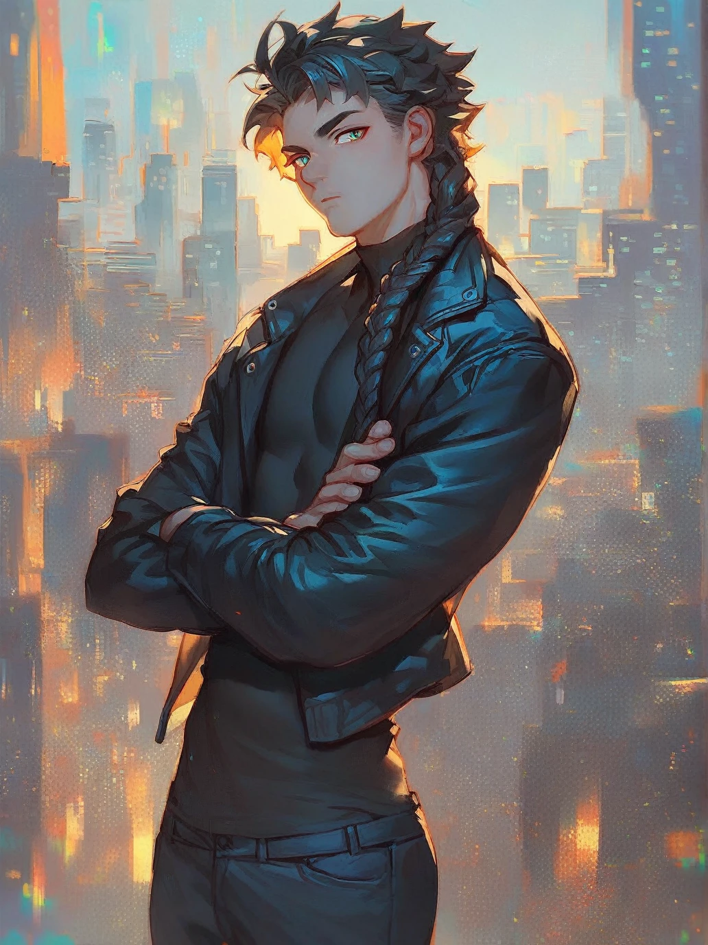 score_9, score_8_up, score_7_up, score_6_up, score_5_up, score_4_up, source_anime, cityscape, 
(black male with braided hair:1.2), clothing, jacket, pants, pinup, contrapposto, wide hips, looking at viewer, crossed arms, earthy colors
