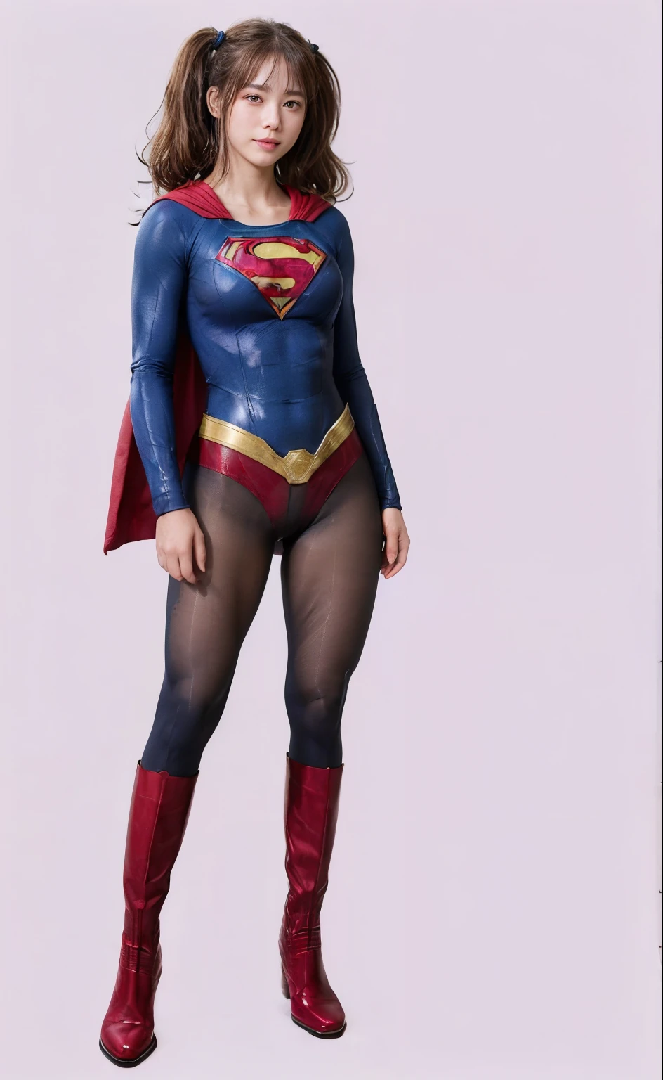 No background、(((Beautiful legs in black tights.)))、(((smile)))、(((あなたのsmileの美しさを合法的に表現する)))、((((Make the most of your original images)))、(((Supergirl Costume)))、(((Beautiful hair with twin tails)))、(((suffering)))、(((Please wear black tights....、Wear red boots)))、((Best image quality、8K))、((Highest quality、8K、masterpiece:1.3))、(((Preserve background )))、Sharp focus:1.2、Beautiful woman with perfect figure:1.4、Slim Abs:1.2、Wet body:1.5、Highly detailed face and skin texture、8K