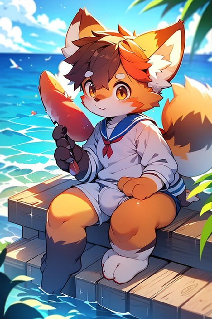 Male Red Panda,Ocean,I'm wearing a sailor suit!One in heat,Sitting