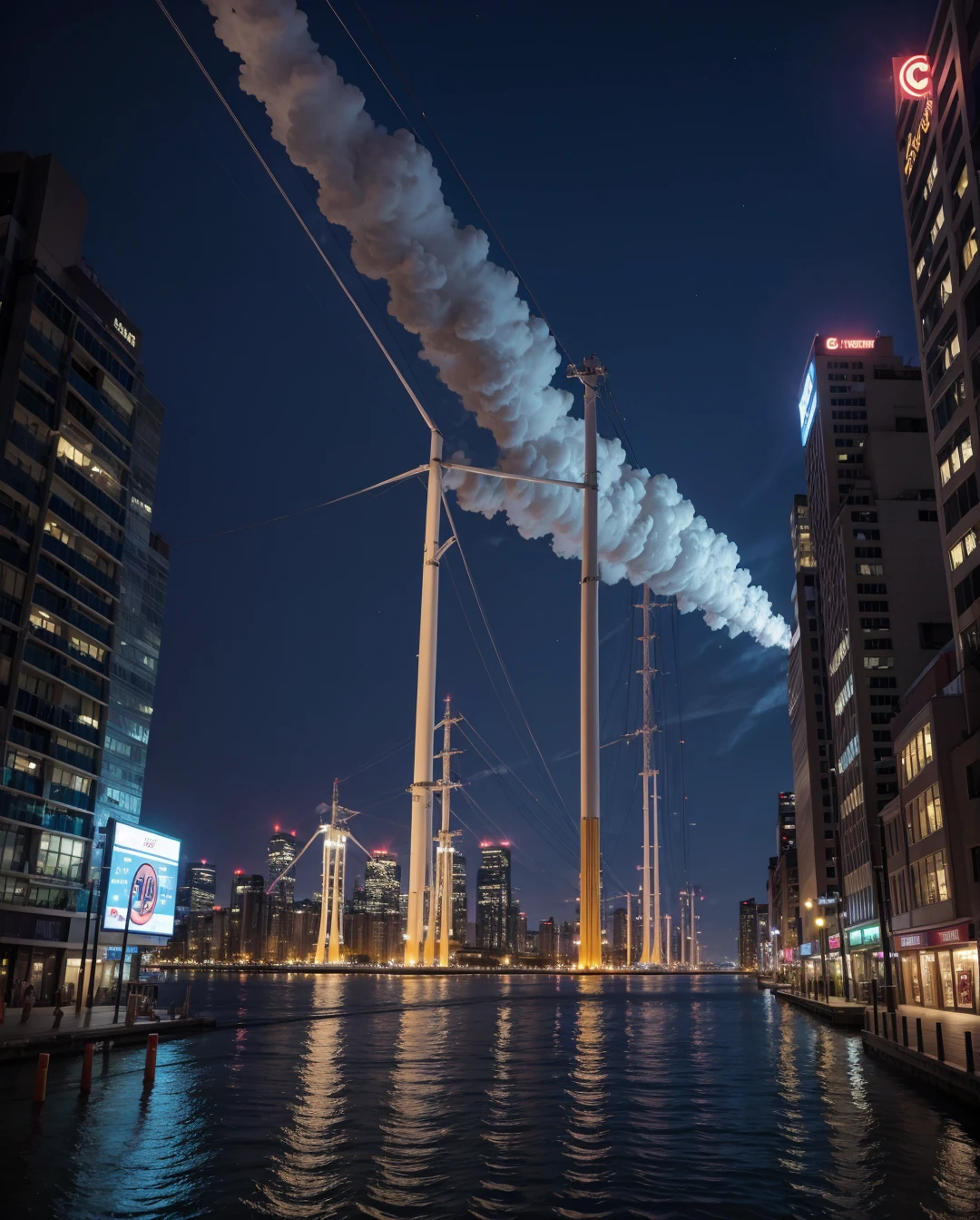 Giant stilt sucking electricity from the city  