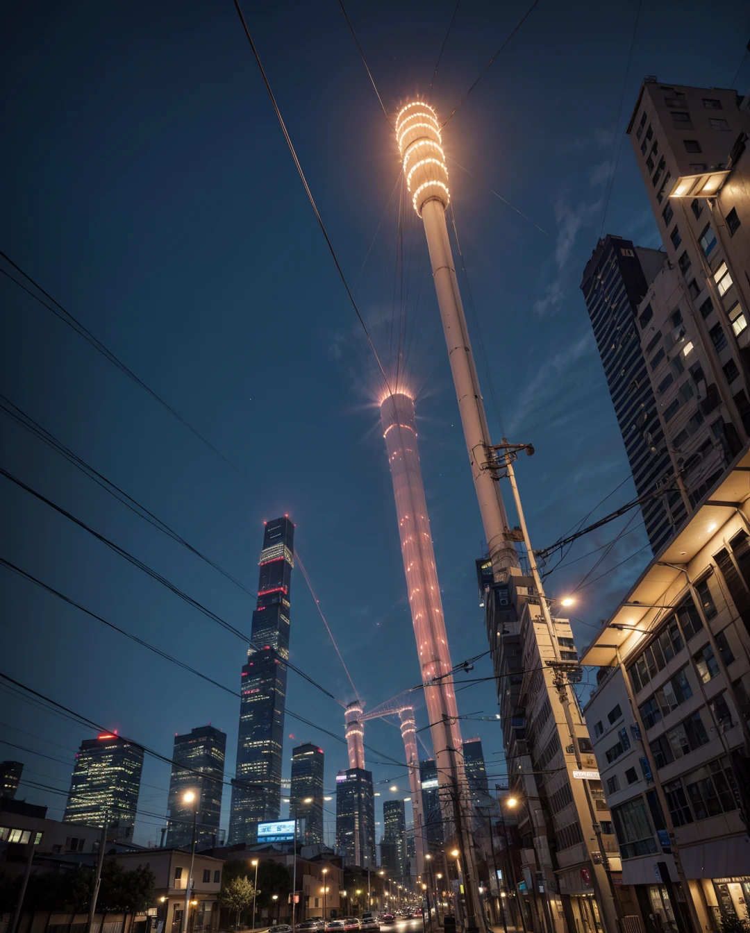 Giant stilt sucking electricity from the city