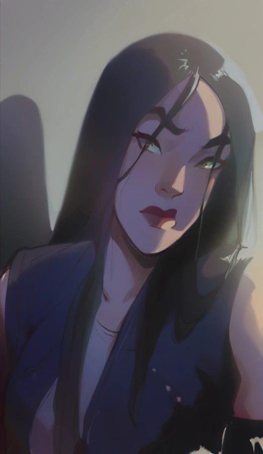 mulan with bangs asian green eyes,seducing gaze ,beautiful young woman wearing tight skirt , jeans costume