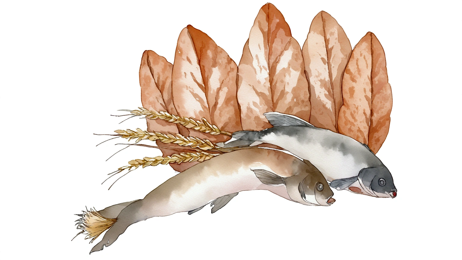 watercolor Five Loaves and Two Fish