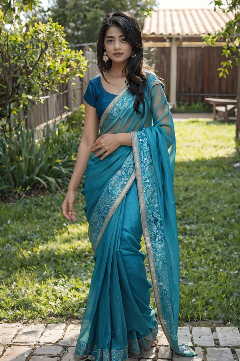 Realistic amateur photo posted to , beautiful Young Cute Female , yard , saree