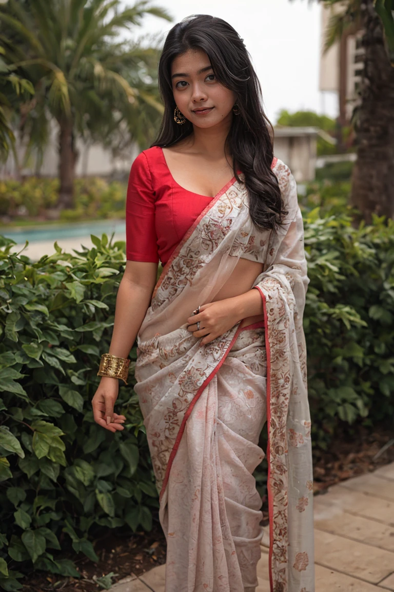 Realistic amateur photo posted to , beautiful Young Cute Female , yard , saree