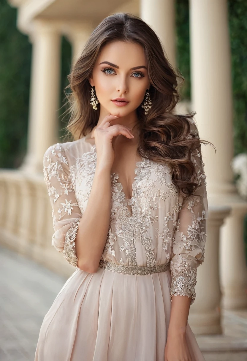 Beautiful woman, beautiful style, beautiful clothes, beautiful eyes, beautiful romantic style , full length