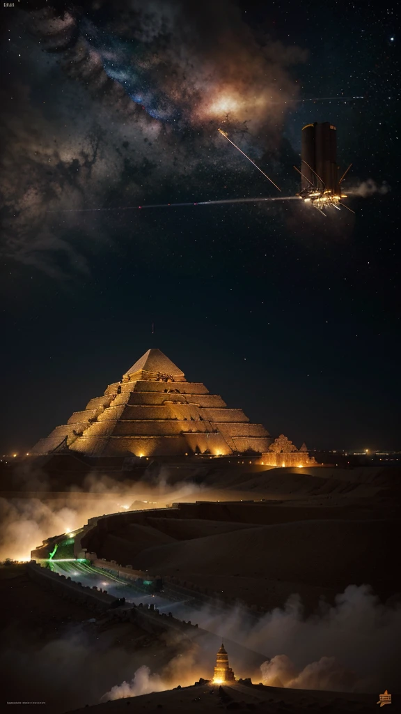 "Create an image that represents important milestones in human history, using vibrant colors and abstract patterns. The image must include significant monuments and events, like the pyramids of Egypt, The great Wall of China, the Roman Coliseum, Medieval castles, the Industrial Revolution with its factories and steam engines, and space exploration with rockets and satellites. Each element must be stylized with geometric shapes and psychedelic patterns, highlighting its unique features. Use a palette of intense and varied colors, like red, Blue, greens, yellows and purples, to create a surreal and captivating atmosphere. The composition must be harmonious and detailed, with each monument and historical event displaying complex patterns and vibrant colors. The image should convey a sense of mystery and wonder, capturing the grandeur and diversity of human history through a unique and impactful visual style."
