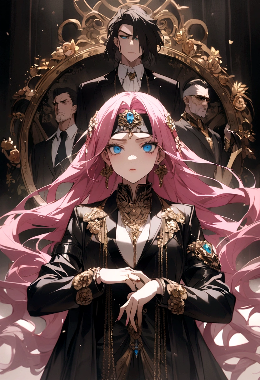 miserable、Pink Hair、Drill Twin、Headband、blue eyes、The debt collectors are coming