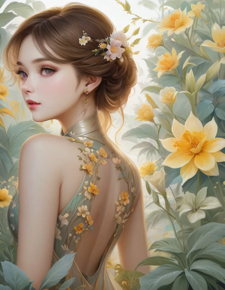 A painting of a woman in a dress surrounded by flowers, Beautiful digital artwork, Beautiful character drawings, Exquisite digital illustrations, Beautiful artwork illustration, Elegant digital painting, Jinnah Chan, beautiful Amazing digital art, Beautiful digital art, Li Song, Jan J, Chen Lin, Yanjun Chent, Amazing digital art, Beautiful digital painting, Beautiful digital illustrations